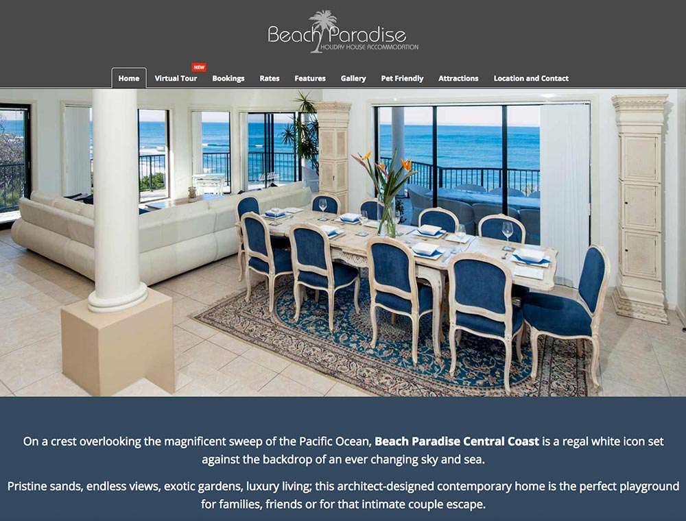 Beach Paradise Holiday Home Sydney NSW website.